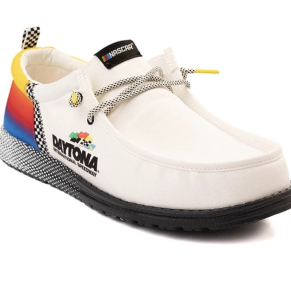 Mens HEYDUDE x Nascar® Wally Daytona® Slip-On Casual Shoe - White / Multicolor - Picture 3 of 8
